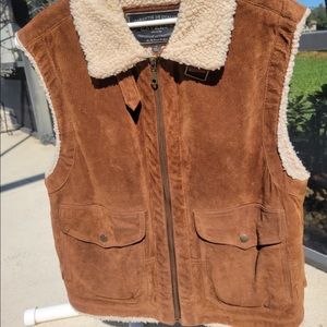 Genuine Leather suede vest jacket with fleece lining